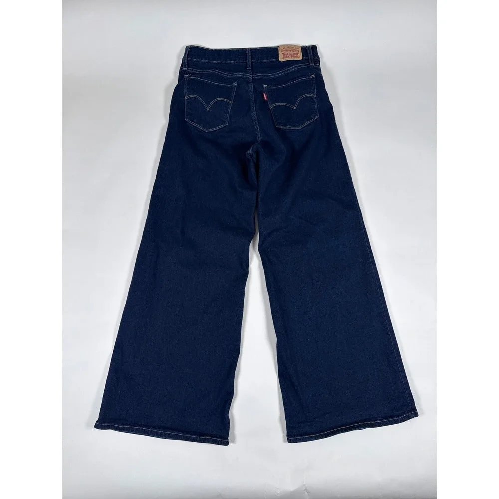 Levis Jeans Womens 30 Blue 318 Shaping Wide Leg Dark Wash High Rise Denim Retro - Picture 2 of 11